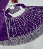 Embroidered Semi Stitched Lehenga Choli (Purple) - Image 2