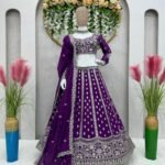 Embroidered Semi Stitched Lehenga Choli (Purple)