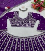 Embroidered Semi Stitched Lehenga Choli (Purple) - Image 3