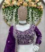 Embroidered Semi Stitched Lehenga Choli (Purple) - Image 5