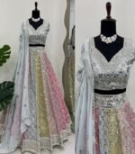 Sky Color Wedding Lehenga Choli In Georgette With Thread And Sequence Work - Image 3