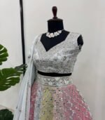Sky Color Wedding Lehenga Choli In Georgette With Thread And Sequence Work - Image 8