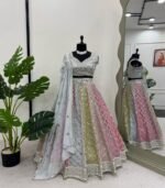 Sky Color Wedding Lehenga Choli In Georgette With Thread And Sequence Work