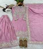 wonderful pink color chinon sequence rivet moti salwar suit - Image 3