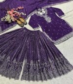 New Beautiful Violet Chinnon Silk Top Sharara With Dupatta For Function & Party - Image 5