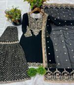 Prazu Fashion Black Georgette Embroidered Sharara Suit