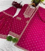 Ready To Wear Dark Pink Chinon Silk Embroidery Work Pant Suit With Dupatta - Image 4
