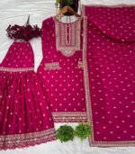 Ready To Wear Dark Pink Chinon Silk Embroidery Work Pant Suit With Dupatta - Image 6