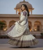 Ladies Heavy Dual Tone Peding Star Georgette with Embroidery Work Palazzo Suit - Image 2