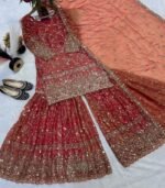 Ladies Heavy Fandy Crunshi Silk Material with Sequance Embroidery Work Sharara Palazzo Suit - Image 2