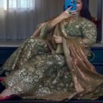 Olive Green Embroidery Crush Silk Sharara Suit with Dupatta Premium Wedding Wear