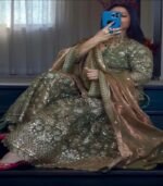 Olive Green Embroidery Crush Silk Sharara Suit with Dupatta Premium Wedding Wear