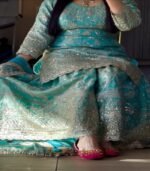 Blue Embroidery Crush Silk Sharara Suit with Dupatta Premium Wedding Wear - Image 2