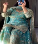 Blue Embroidery Crush Silk Sharara Suit with Dupatta Premium Wedding Wear