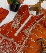 Ladies Designer Sharara Suit with Embroidery (Fendy Fabric) - Readymade Kurta, Sharara & Dupatta Set - Image 3