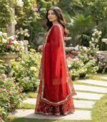 Wedding Wear Embroidery Red Color 3-Piece Anarkali Sharara Set - Image 4