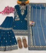 Exclusive Blue Georgette Embroidery Work Sharara Suit With Dupatta - Image 5