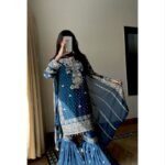 Exclusive Blue Georgette Embroidery Work Sharara Suit With Dupatta
