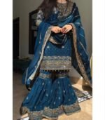 Exclusive Blue Georgette Embroidery Work Sharara Suit With Dupatta - Image 3
