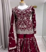 Maroon Color Heavy Embroidery Work Faux Georgette Fabric  Designer Salwar Suit - Image 3