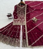 Maroon Color Heavy Embroidery Work Faux Georgette Fabric  Designer Salwar Suit - Image 7