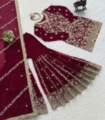 Maroon Color Heavy Embroidery Work Faux Georgette Fabric  Designer Salwar Suit - Image 6