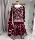 Maroon Color Heavy Embroidery Work Faux Georgette Fabric  Designer Salwar Suit - Image 2