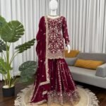 Maroon Color Heavy Embroidery Work Faux Georgette Fabric  Designer Salwar Suit