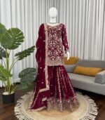 Maroon Color Heavy Embroidery Work Faux Georgette Fabric  Designer Salwar Suit