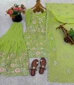 Readymade Georgette Ladies Designer Sharara Suit with Embroidery for Casual Wear (Kurta, Sharara & Dupatta) - Image 3