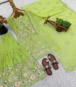 Readymade Georgette Ladies Designer Sharara Suit with Embroidery for Casual Wear (Kurta, Sharara & Dupatta) - Image 4