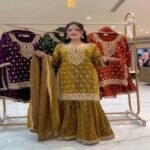 Sparkling Gmy Choo Embroidery Sequin Work Sharara Suit with Lace Border Dupatta