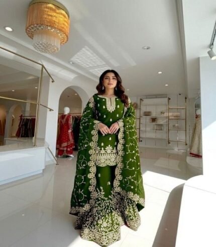 Beautiful Elegant Royal Look Embroidery Sequence & Coding Dori Work Silk Plazzo Set